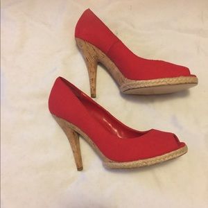 Red peep toe heels like new wore once